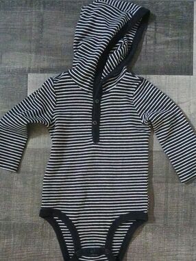 Carter's Black and White Striped Hooded Baby One-Piece